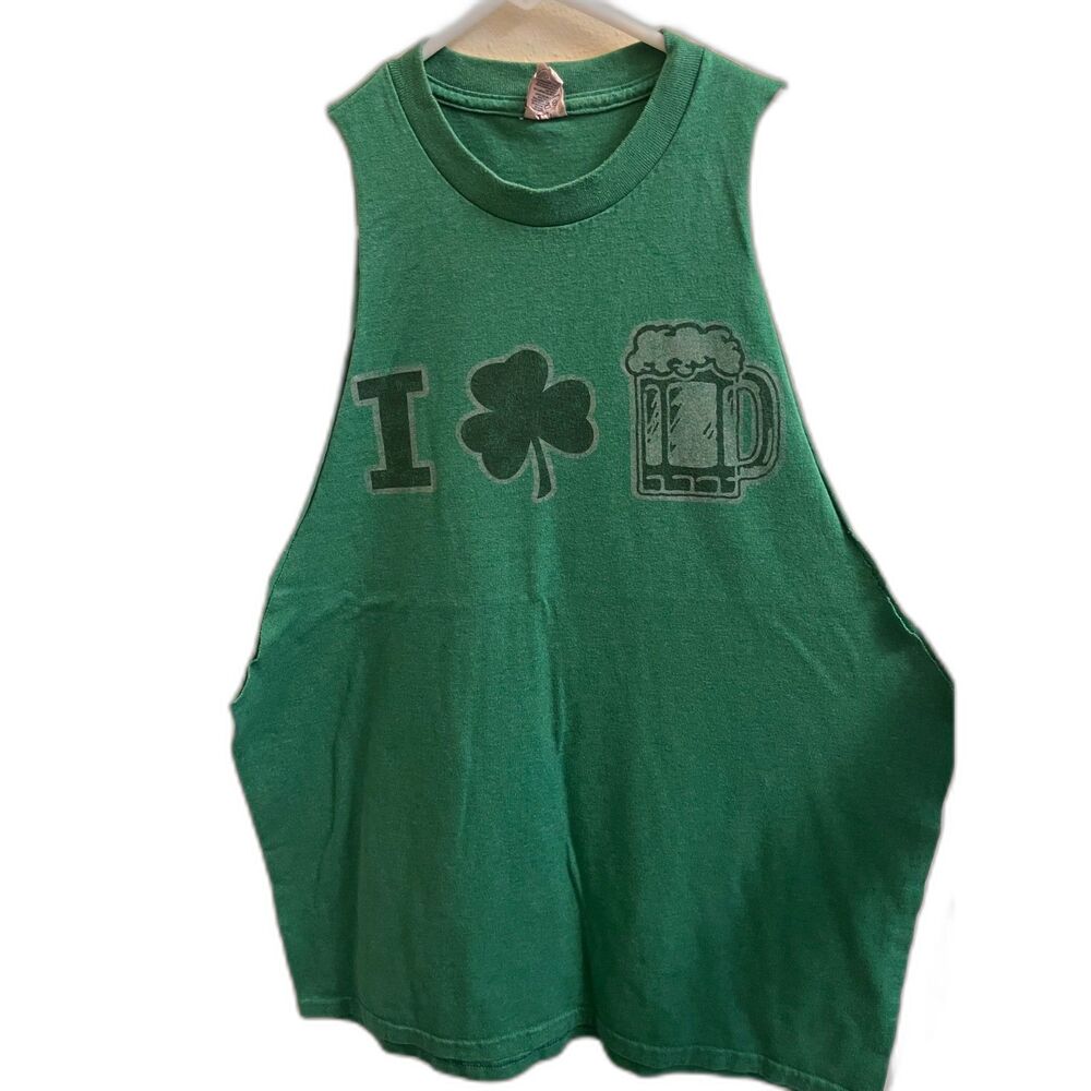 XL "I LOVE BEER" SHAMROCK MENS COTTON MUSCLE TEE T-SHIRT TANK WORK OUT GYM TOP